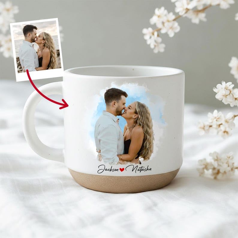 Taza personalizada de cerámica con foto acuarela pareja miniatura 2