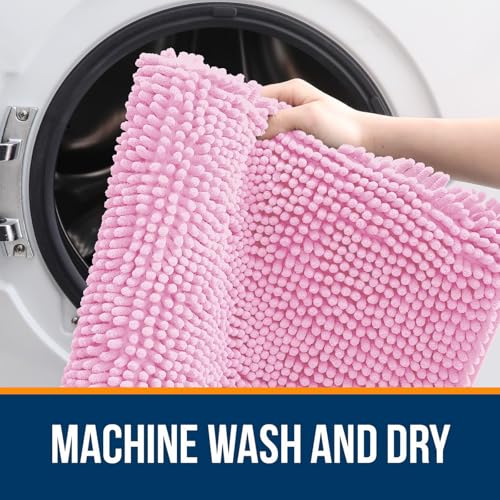 Image of OLANLY Bathroom Rugs Sets 2 Piece, Soft Absorbent Chenille Bath Mats and U-Shaped Contour Toilet Mat Area Rug Set, Machine Washable Bath Carpet, Home Decor Accessories(47 inchx20 inch+24 inchx20 inch, Pink)