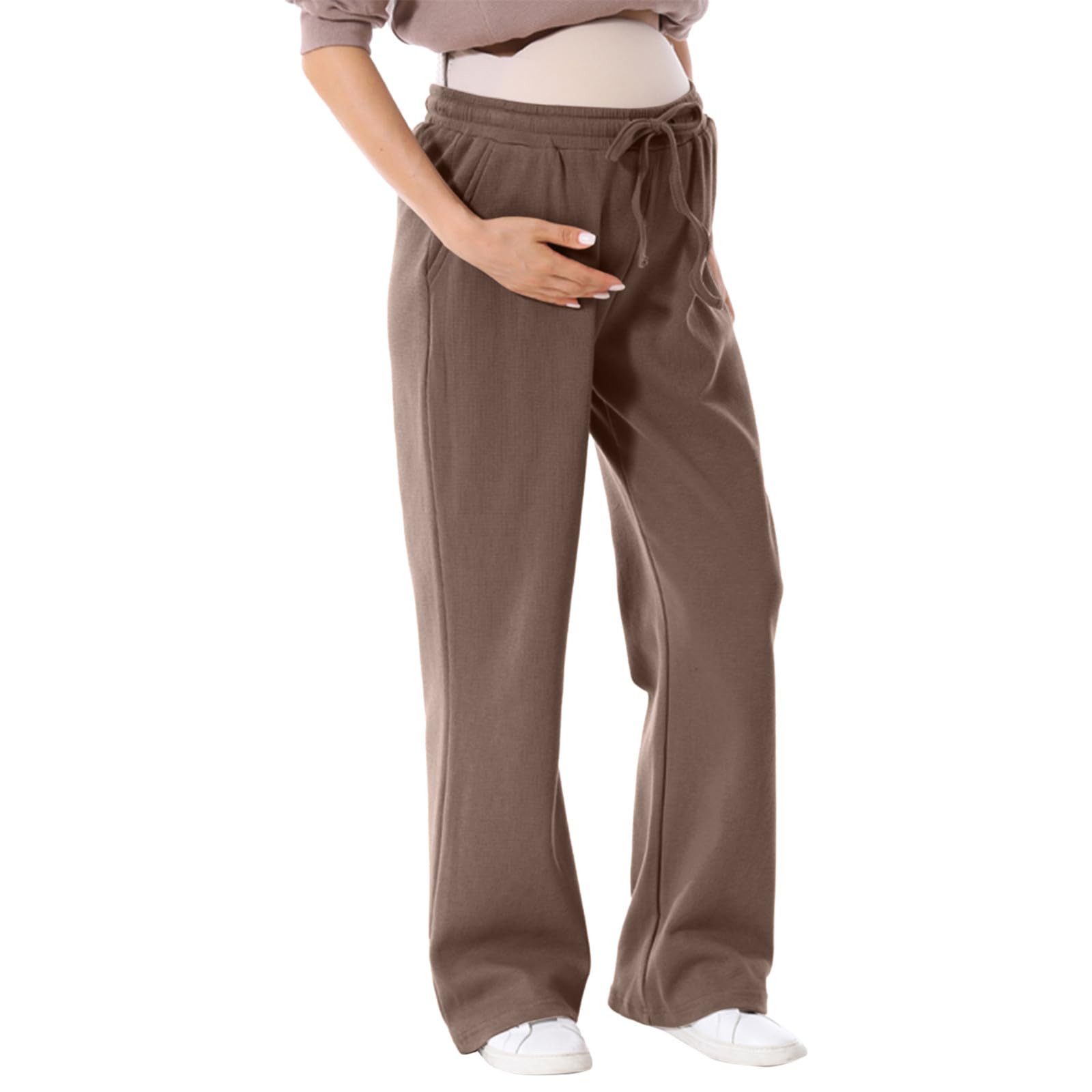Generisch Pantalon de maternité pour femme, sans couture, doux, taille haute, legging, poches décontractées, pantalon ample