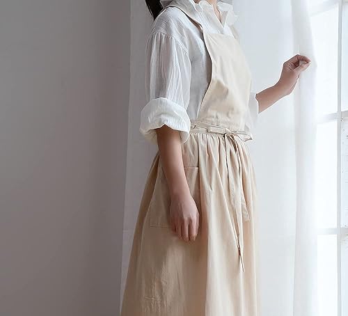 Miniatura 4 de VLZUFE Delantal de lino y algodón para mujer, con espalda cruzada, con bolsillos, para trabajos de jardinería