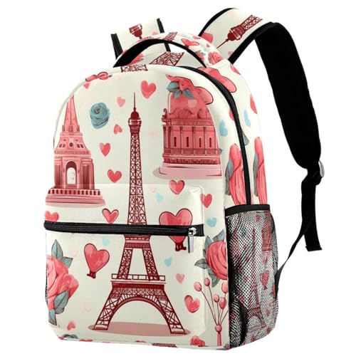 Sac à dos de voyage tour Eiffel rose ergonomique pour ranger sa gourde