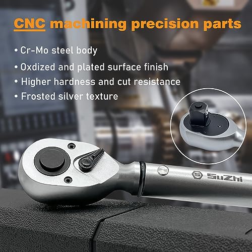 Image of SuZhi 1 /2 Inch Torque Wrench 25-250 ft-lb /33.9-339 N.M /Aluminum Alloy handle & Cr-Mo Material Head, Heavy Duty, Professional,Dual Direction, Store in Solid Case