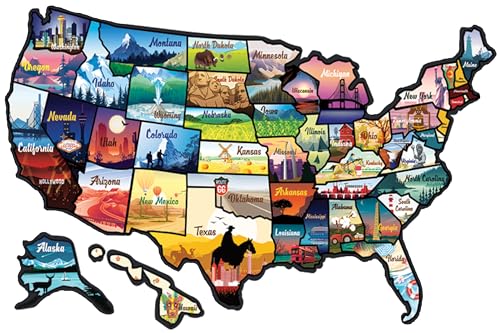 RV State Sticker Travel Map - 17 x 11 inch Large USA Decal with 50 Waterproof USA Stickers - Non-Fade Door Window Wall RV Decals - Fun Visited Map for Camper Motorhome Trailer