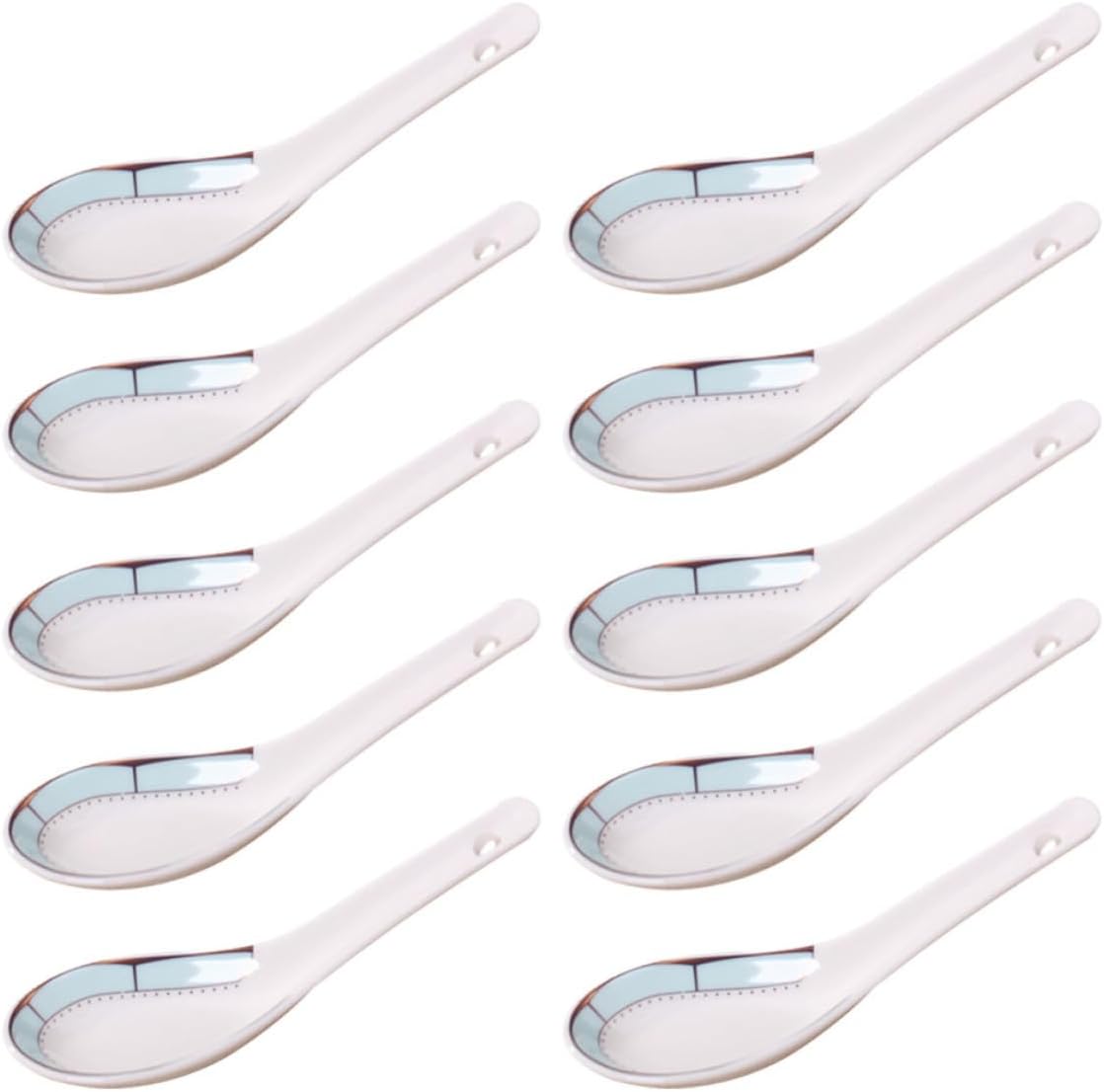 POPETPOP 10 Pcs Ceramic Soup Spoons Chinese Style Rice Spoons Portable Easy to Clean for Home Kitchen and Restaurant Use