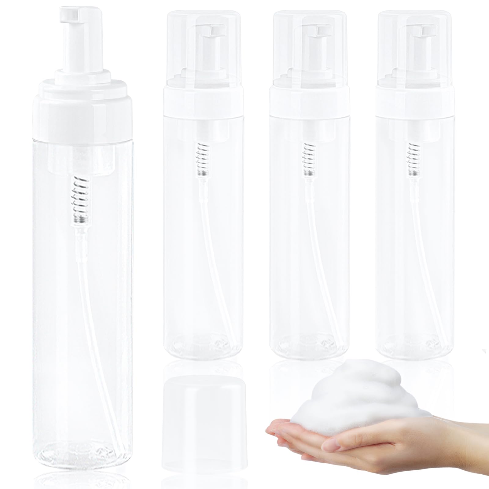 Foam Pump Bottle 8.5oz/250ml Clear Empty Foam Bottle Pump, Travel Foam Bottles for Soap, Shampoo, Cleaning Foam Dispenser Bottle Refillable (4 Pack)