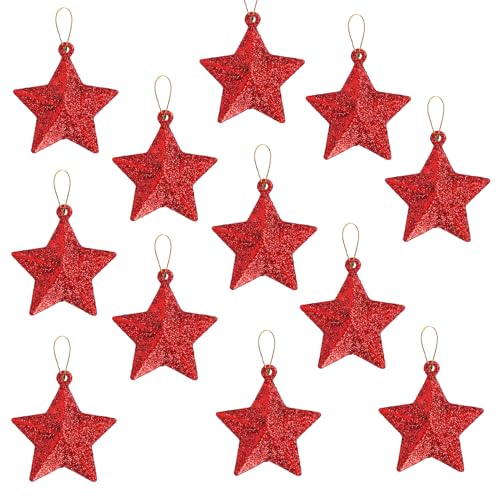 12 Stück Weihnachtsbaum Stern, Weihnachtsbaumschmuck Anhänger, 5cm...