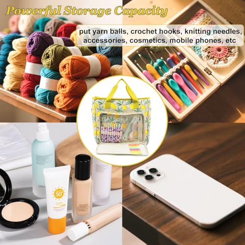 Image of Knitting Bags and Totes Organizers Large Crochet Bag Lightweight Yarn Bags for Travel Yarn Storage Organizers for Crochet Hooks,Yarn,Knitting & Crochet Supplies (Yellow Lemon)