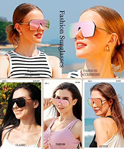 BOJOD Oversized Sunglasses for Women Trendy One Piece Flat Top Rimless Sunglasses Siamese Big Large Shades2