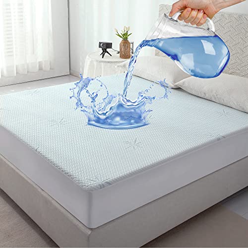 Image of Jet's Home Queen Waterproof Mattress Protector - Soft Breathable Mattress Pad Cover Machine Washable Mattress Protector Cover Quiet Non Noisy Bed Cover with Deep Pocket Fits Up to 15”
