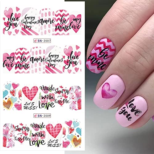 Heart Nail Art Stickers, Valentine's Day Nail Art Decals Love Nail Art Water Transfer Decals Heart Nail Supplies Romantic Miss You Letter Kiss Rose Flowers Design Nail Decorations For Woman Girls Kids #TOP5