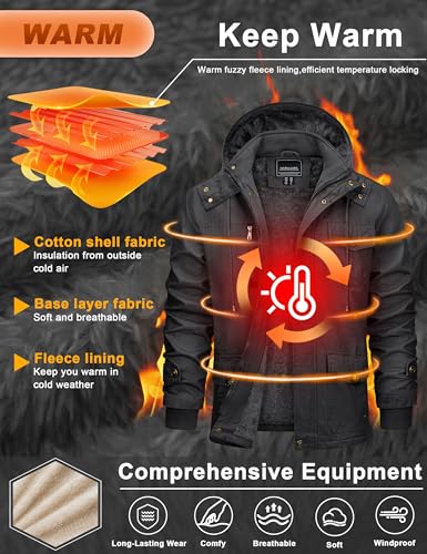 Image of CRYSULLY Men's Winter Casual Thicken Multi-Pocket Outwear Jacket Coat with Removable Hood 35 /33
