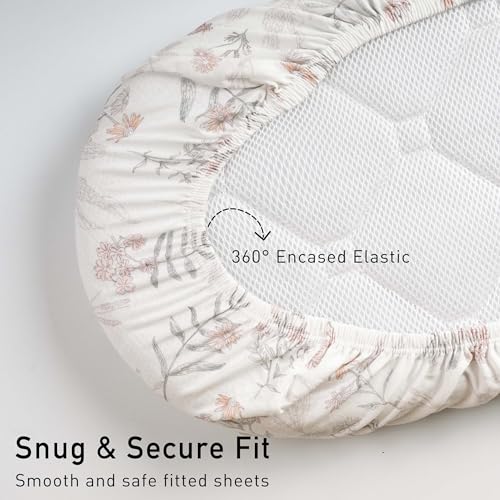 Image of Gllquen Baby Organic Cotton Bassinet Sheets (33 inchx17 inch) 2-Pack Pink Floral | 100% Cotton Bassinet Mattress Sheets, Compatible with Halo, Graco, Baby Delight. Soft, universal fitted for girls boys unisex