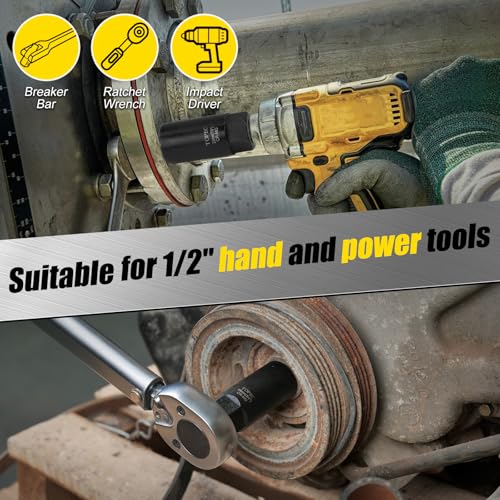 Image of Topec 6PCS Deep Lug Nut Removal Tool, 1 /2 inch Drive Lug Nut Extractor Set, 17,19,21,22MM Wheel Lock Removal Kit, Spark Plug Extractor Socket Set for Stripped, Rounded, Damaged Bolts & Studs