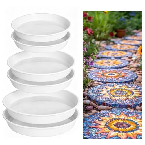 6 Pcs Round Stepping Stone Molds 3 Size Reusable Cement Molds for Concrete 10/11/ 12.5 Plastic Concrete Mold for Casting Garden and Walkway (6 White)