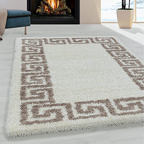 Tapis design à poils longs de haute densité beige et antique
