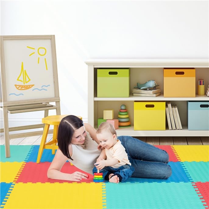 ReunionG 12 piezas Tapetes de Piso de Goma EVA, Tapetes de Ejercicio Encajables con Borde, Antideslizantes, Puzzle Suaves de 0.5 pulgada para Gimnasio en Casa, Yoga y Pilates, Multicolor miniatura 7