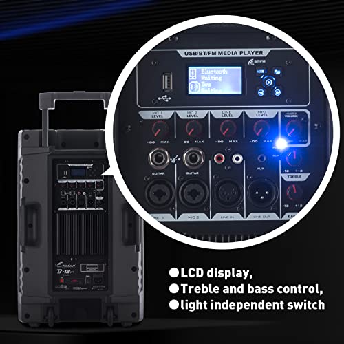 Exoton 12 Inch Dj Speaker For Party,Portable Pa Speaker,1200W Active Bluetooth Loudspeaker With Microphone Remote Control Tripod Stand, Flashing Party Lights & Fm Radio,Indoor And Outdoor #TOP1