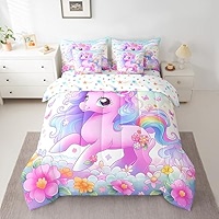 Mermaid Kids Comforter Set Twin Size | 7-Piece Bedding | Cat Mermaid Unicorn Design | Marine Life Theme