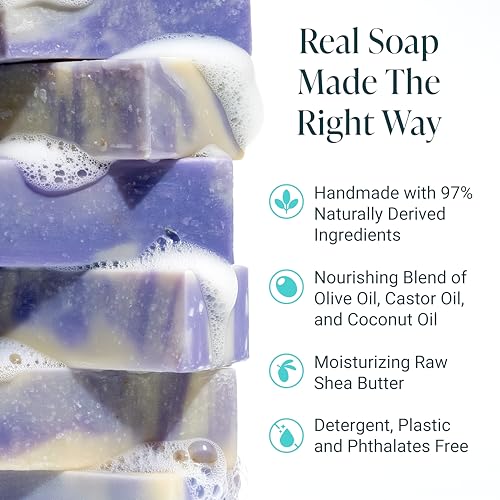 Image of Handmade Natural Bath & Body Soap Bar, Vegan, All-Natural, Palm Oil Free, Made in USA with Shea Butter + Essential Oils, Lavender Oatmeal, 3 Bars