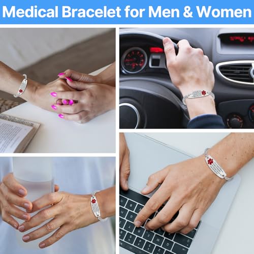 Funnli Personalized Medical Alert Bracelet for Men & Women - Custom Engraved Stainless Steel Emergency ID Bracelet for Diabetes, Allergies, Epilepsy, Heart Conditions2