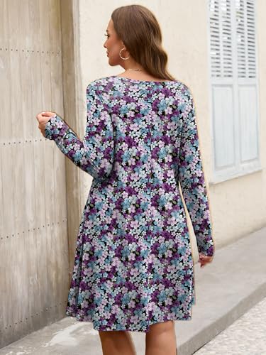 Image of AusLook Women's Plus Midi Dress Long Sleeve Crew Neck A-Line Swing Flowy Vacation Fall Wedding Guest Dresses with Pocket 1-5X