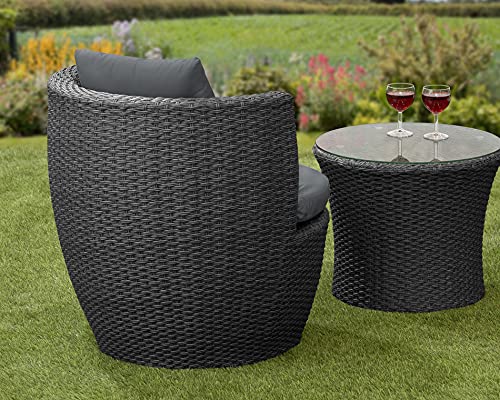 Garden Store Direct Rattan Wicker Bottle Shape Bistro Patio Set, Aluminium, Seat Pads & Back Cushions, 3 Colours To Choose From (Black) Garden Store Direct Rattan Wicker Bottle Shape Bistro Patio Set, Aluminium, Seat Pads & Back Cushions, 3 Colours To Choose From (Black)