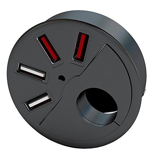 SEDNA - in Desk 2.5 4 Port USB Charger (2 x BC 1.2 Ports + 2 x 1A Standard Ports) with Flexible LED lamp (Black Color)