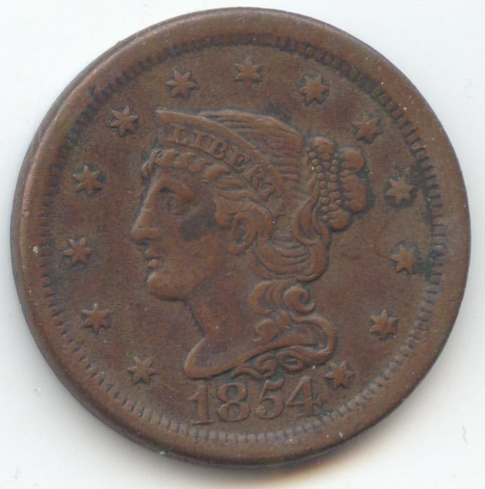 1854 Braided Hair Large Cent Choice Very Fine