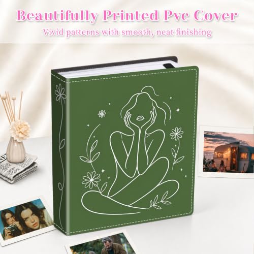 Image of Photo Album 4x6 120 Pockets Olive Women Botanical Line Art