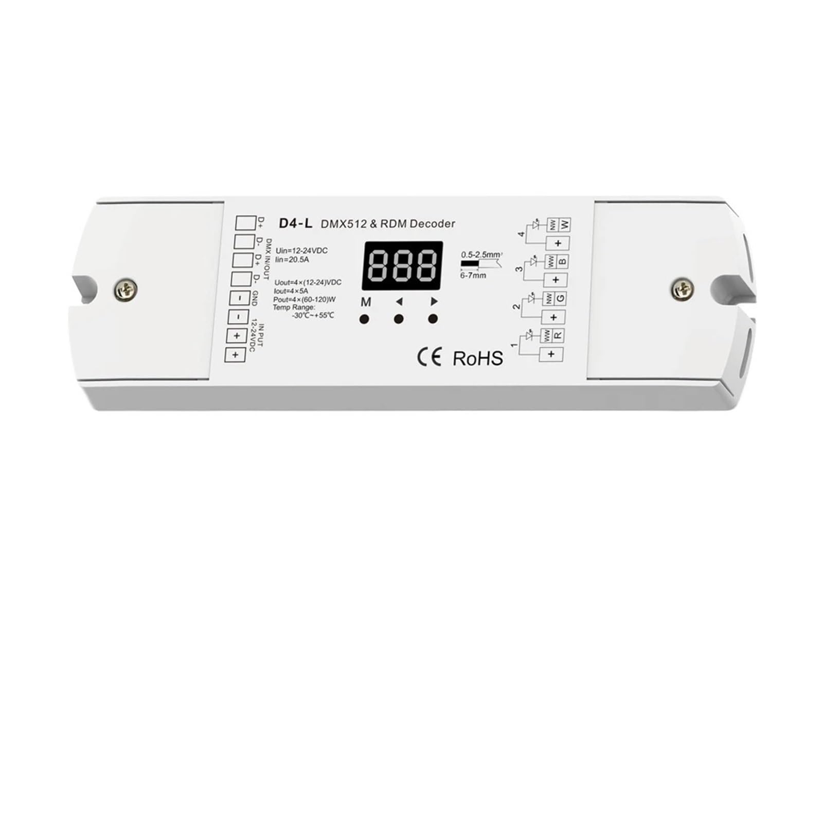 DMX512 4CH 5A PWM CV DMX 512 12V 24V, pojedynczy kolor CT RGB RGBW, kontroler taśmy LED, sterownik 4 w 1