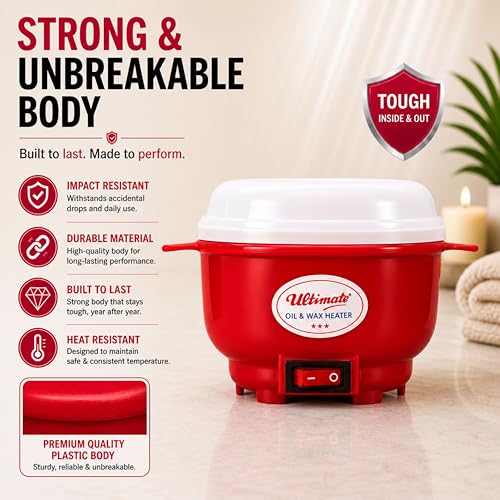 Image of Oil & Wax Heater for Melting Wax, Heating Massager Oil and Liquifying Ghee (Red, Standard)