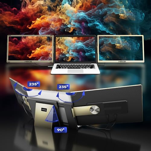 Image of HBOB S6 Dual Laptop Screen Extender, 15.6'' Triple Portable Monitor for Laptop Plug and Play, Extender for 13''-17'' Laptops Compatible with Windows, Chrome, Switch,1080P FHD IPS Monitor