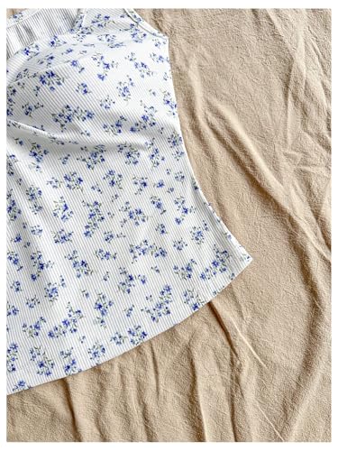 Girl's Ditsy Floral Sleeveless Tank Top Crop Tops Twist Sweetheart Neck Fitted Crop Tops3