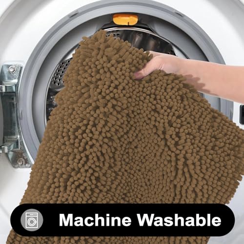 Image of LUXEHOME International Bath Mats for Bathroom Anti Slip Microfiber Chenille Super Absorbent Quick Dry Water Soak Floor Mat for Home Kitchen Door (45x75cm 60x120cm Chocolate) Pack of 2