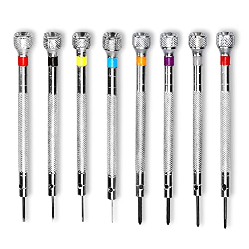 XPOOS 8 Pieces Precision Screwdriver Set,Watch Screwdriver Set,Reversible Blade Screwdriver,Jewelry Work Tools for Watch Eyeglasses Jewelry Repair