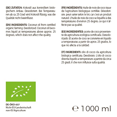 GreatVita Bio Kokosöl, Geschmacksneutral (desodoriert), 1000 ml zum Kochen