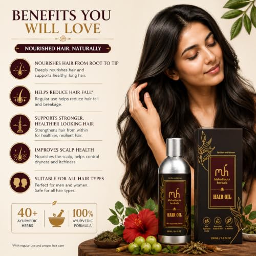 Image of Hair Oil for Men & Women, 100ml | Supports Hair Growth & Hair Fall Control | Made with 40+ Ayurvedic Herbs Natural Hair Care!
