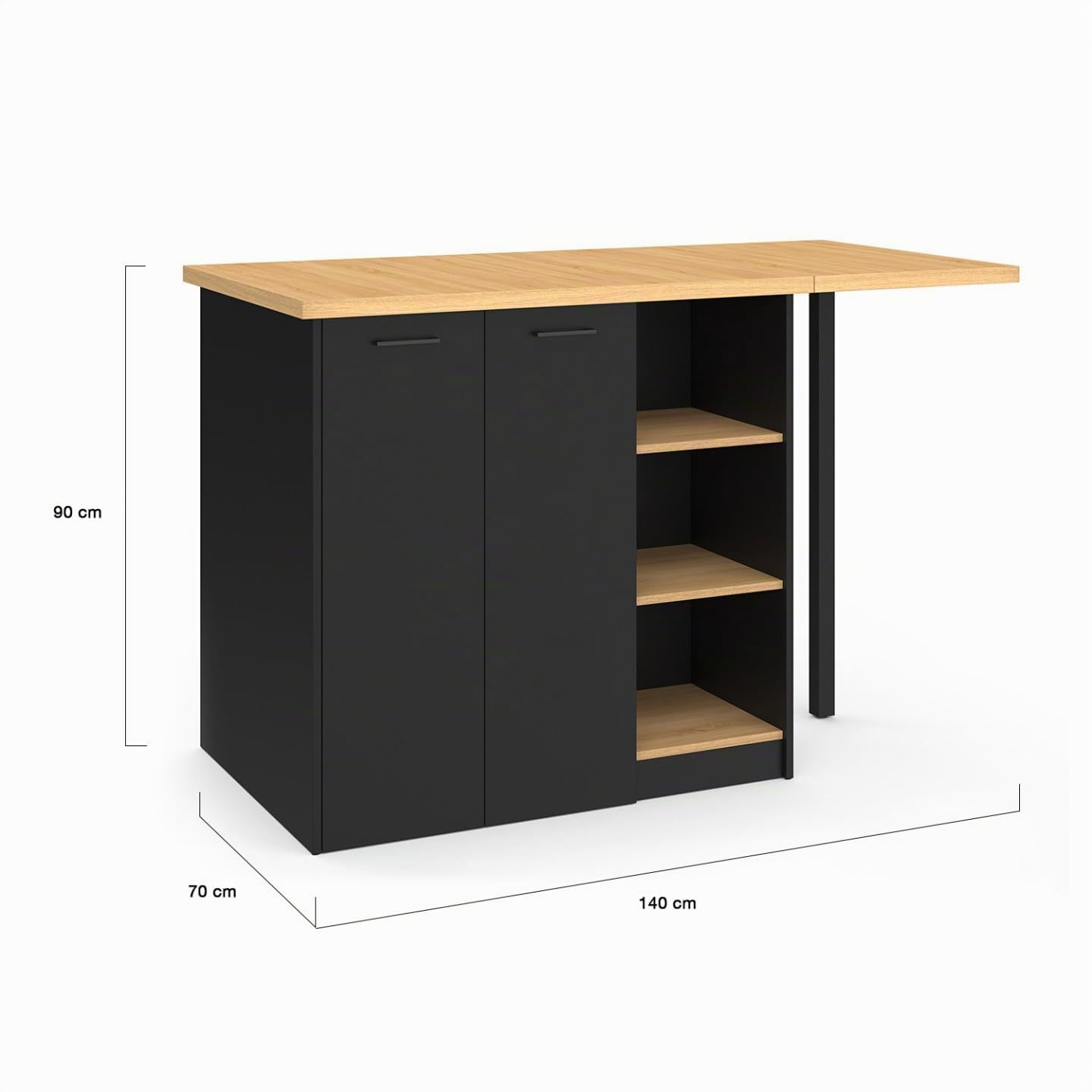 IDMarket – Ilot Central Cesar 140 cm madera negra con encimera de haya