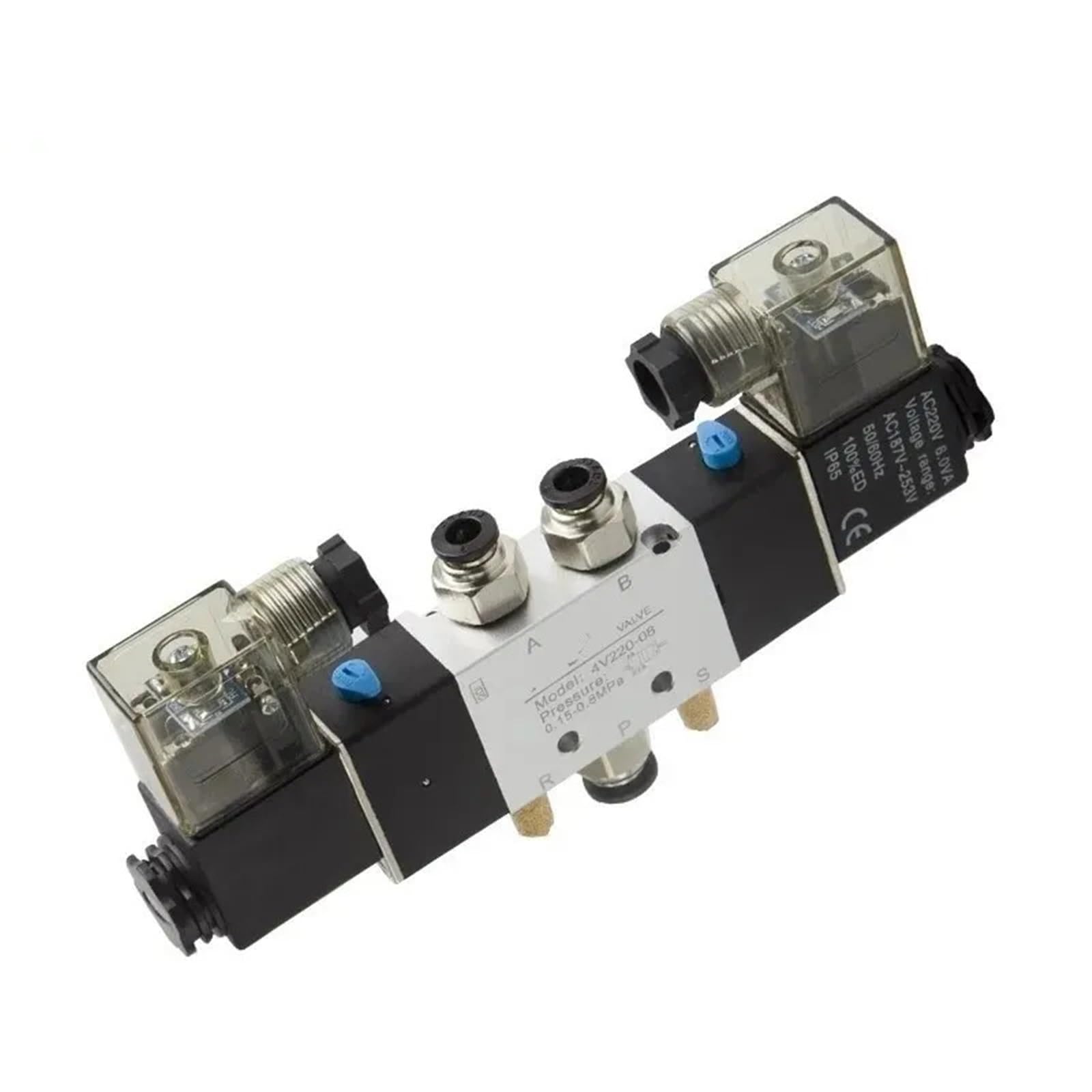 JNVFTCUX 4V120-06 4V420-15 4V320-10 Air Pneumatic Solenoid Valve 5 way 2 Position 1/4" Aluminum Alloy Internal DC12V DC24V AC110V AC220V(4V420-15 AC220,No fittings)
