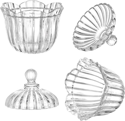Image of WRINGO premium Glass Candy Dish with Lid, Crystal Candy Jar, Cookie Jar, Decorative Candy Bowl, Jewelry Dish, Covered Candy Jars for Buffet, Kitchen, Home, Office Desk (Set of 1) (Spiral - 03)