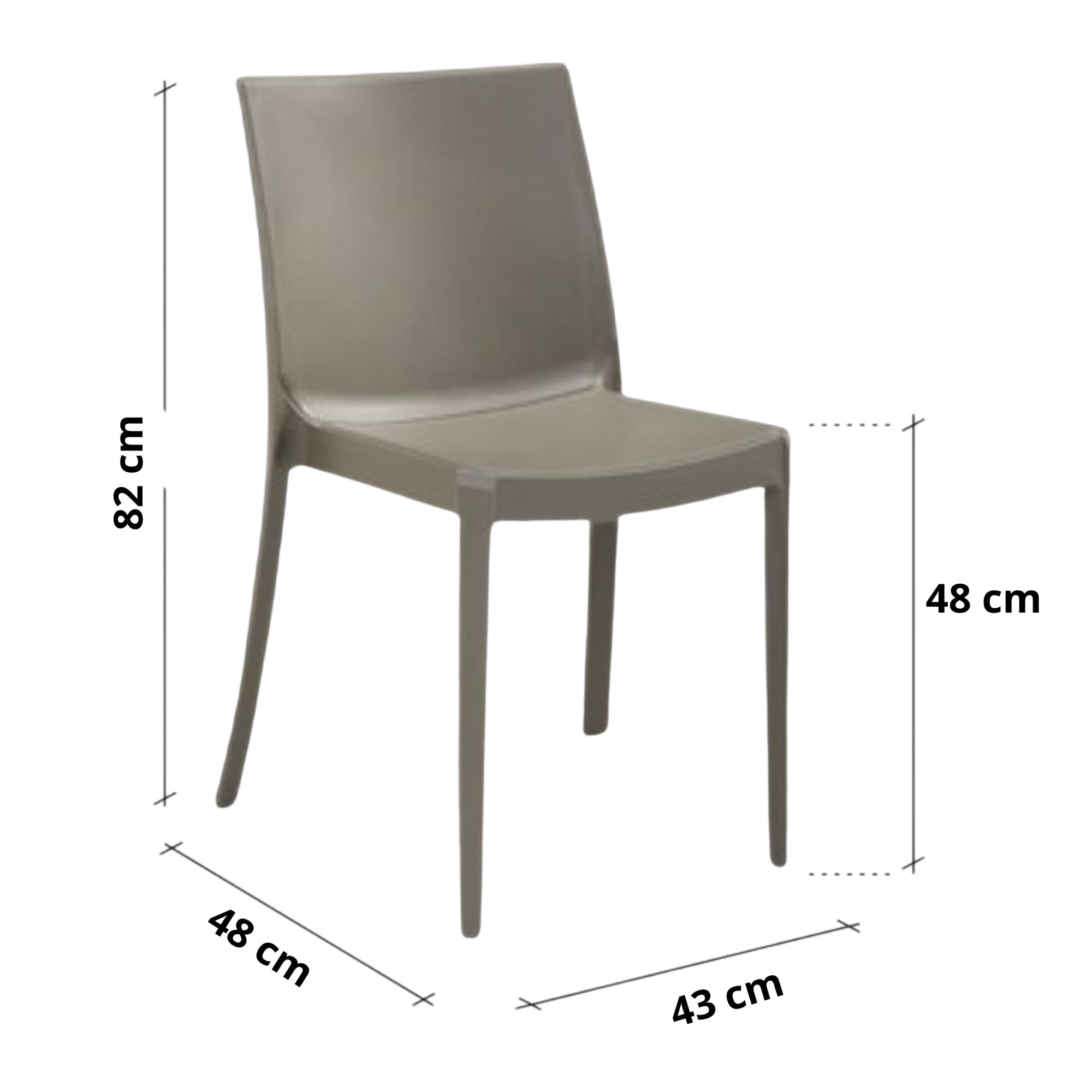HOUSE COLLECTION SEDIA PERLA SENZA BRACCIOLI, IN POLIPROPILENE, DESIGN IMPILABILE, TORTORA (BCA122x2)