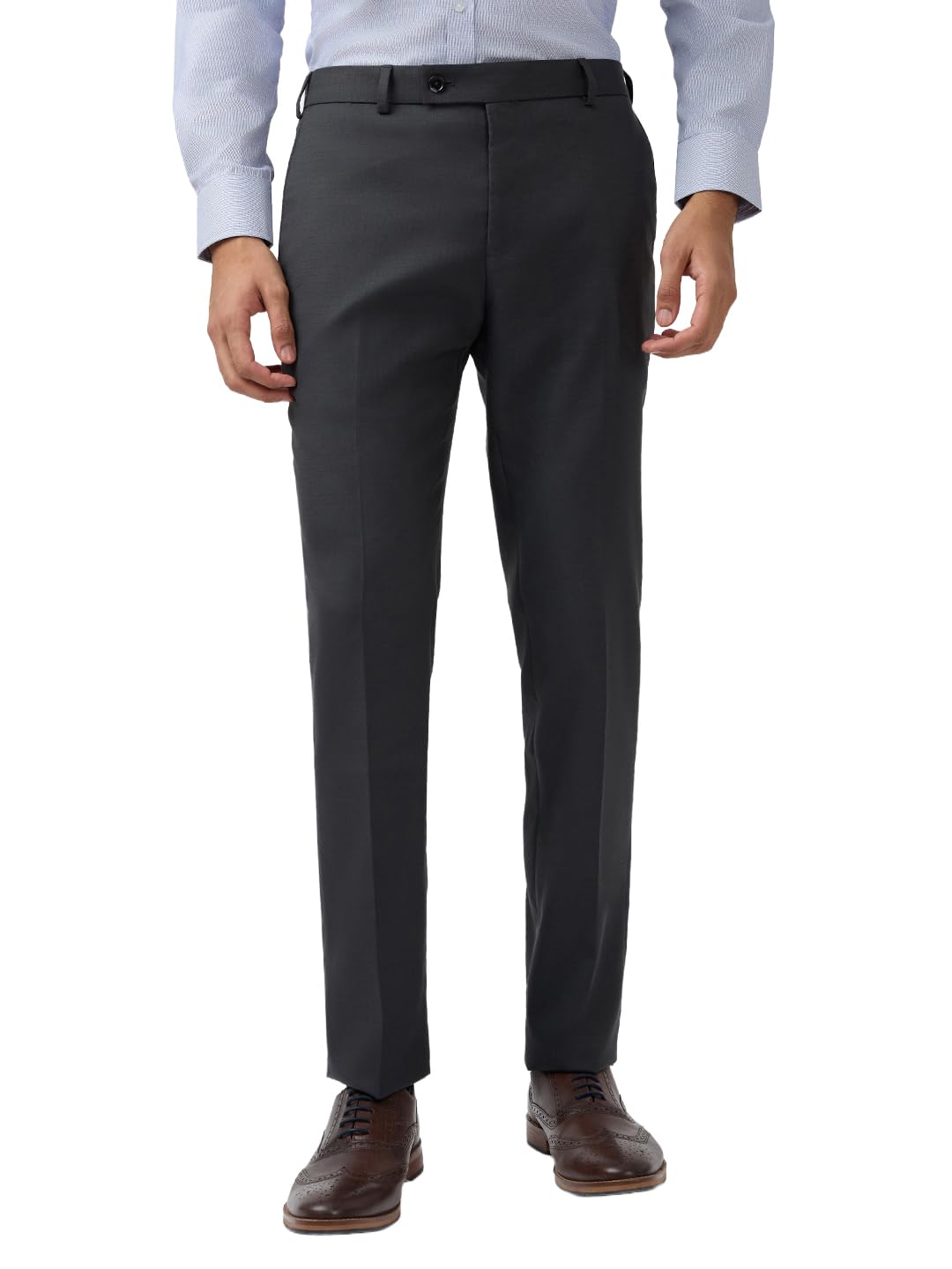 raymond Men Slim Fit Checks Pattern Poly Viscose Blend Flat Front Formal Trouser Grey-picture-11