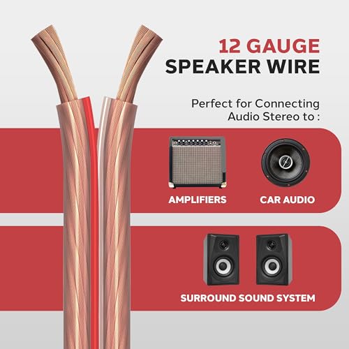 image for Pyle 50ft 12 Gauge Speaker Wire - Copper Cable in Spool for Connecting