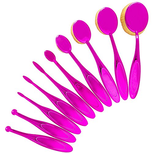 Professional 10 Piece Oval Makeup Brush Set, Great for Foundation, Concealer and Contouring