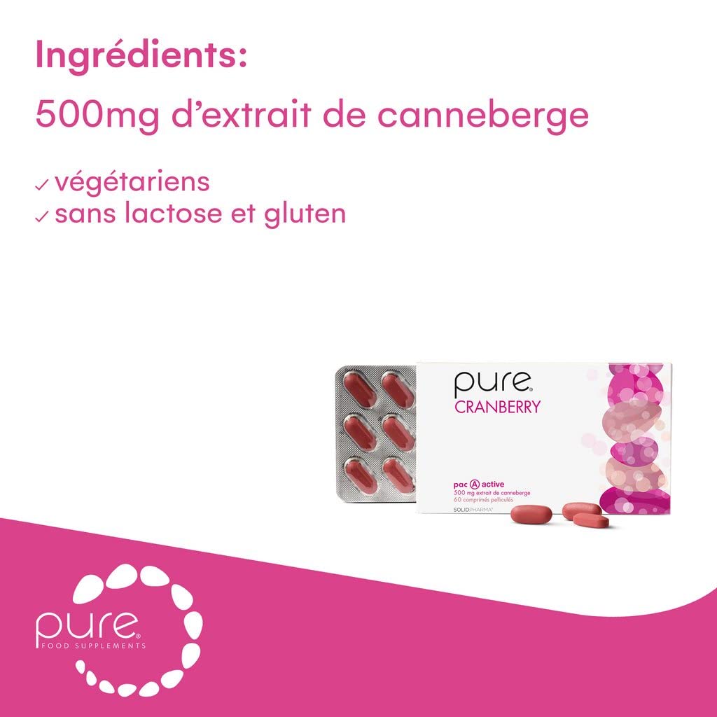 Pure Cranberry – 60 Comprimés de Cranberry Hautement Dosés, Supplément Nutritionnel Enrichissant Pour le Renforcement de la Vessie, Comprimés de Vitamines Complexes Contre la Cystite