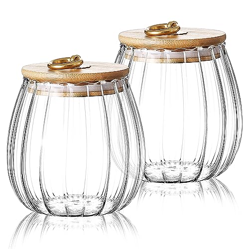 Ulable Lot de 2 bocaux de rangement hermétiques en verre pour thé, café, sucre - Boîtes de rangement de cuisine avec couvercle en bambou et poignée en...