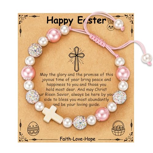 Cross Beads Bracelet Jewelry Gifts for Girls Boys Teens, Christian First Communion Confirmation Graduation Easter Gifts for Her Him