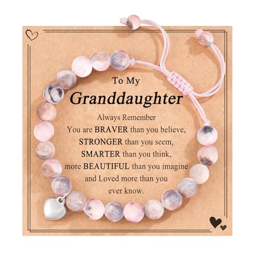 Natural Stone Heart Charm Bracelets Gifts for Teenage Teen Girls Daughter Granddaughter Niece Valentines Birthday Christmas Easter Gifts