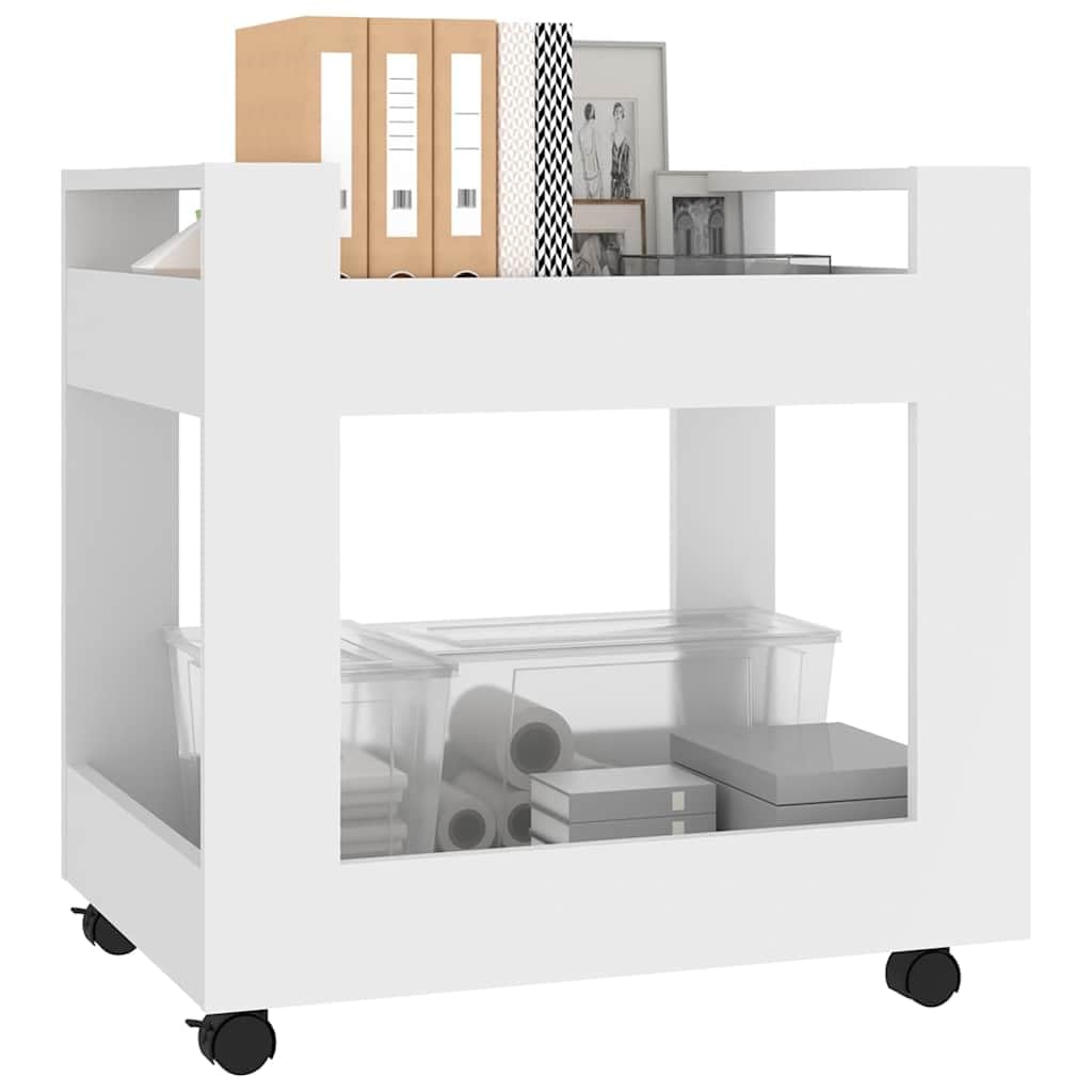 Carrello da ufficio bianco, 60 x 45 x 60 cm, in legno, con 4 ruote e 2
