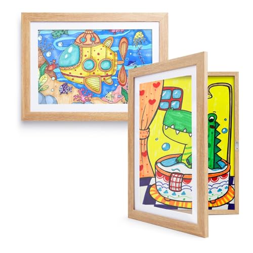 Aevorant 2 Piezas Marcos para Dibujos Infantiles A4, Marcos para Dibujos de Niños, Marco de Arte Infantil Plegable A4 Apertura Frontal Rellenable Abrible Marco Infantil para Obras de Arte